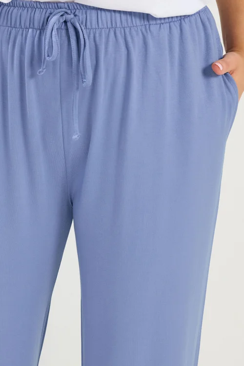 Yours Curve Blue Soft Touch Wide Leg Trousers - 18/L30 Image 4