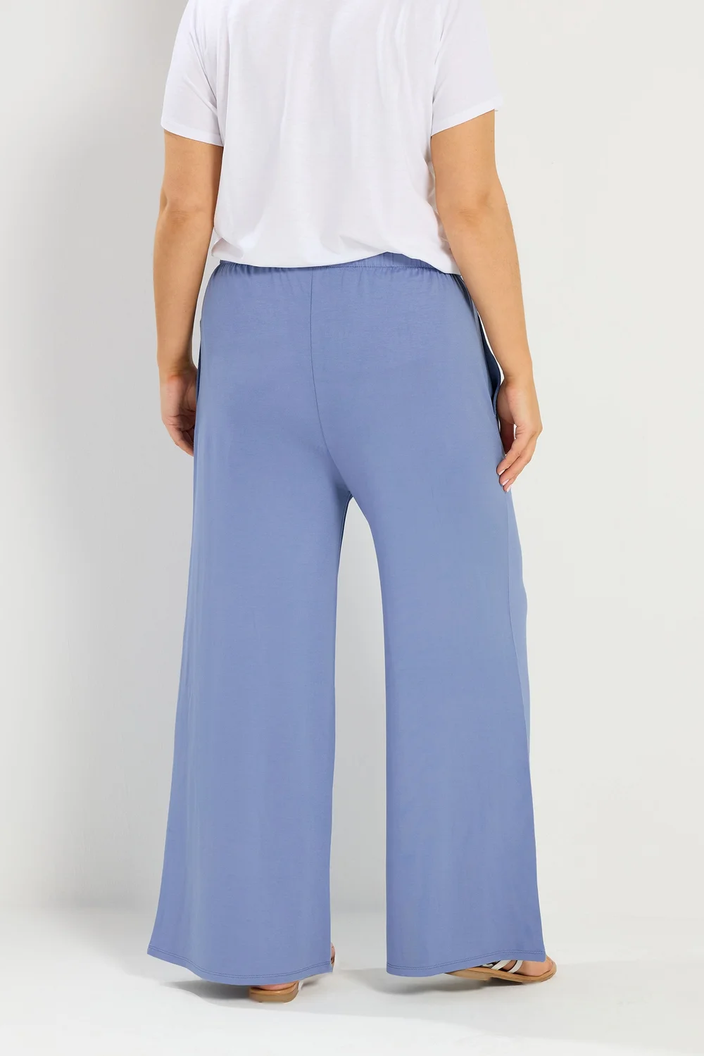 Yours Curve Blue Soft Touch Wide Leg Trousers - 18/L30 Image 3