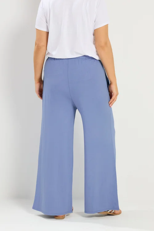 Yours Curve Blue Soft Touch Wide Leg Trousers - 18/L30 Image 3