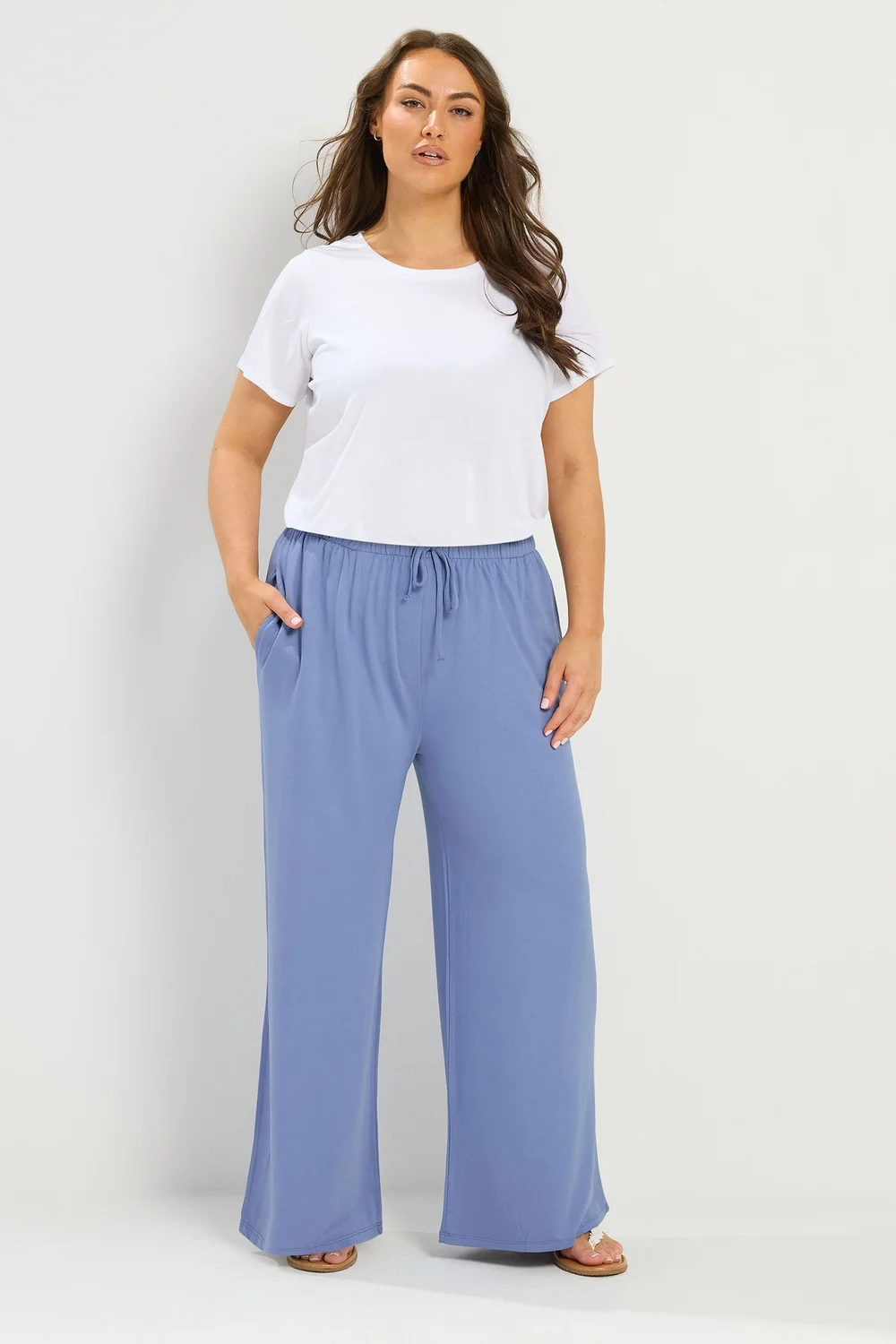 Yours Curve Blue Soft Touch Wide Leg Trousers - 18/L30 Image 2
