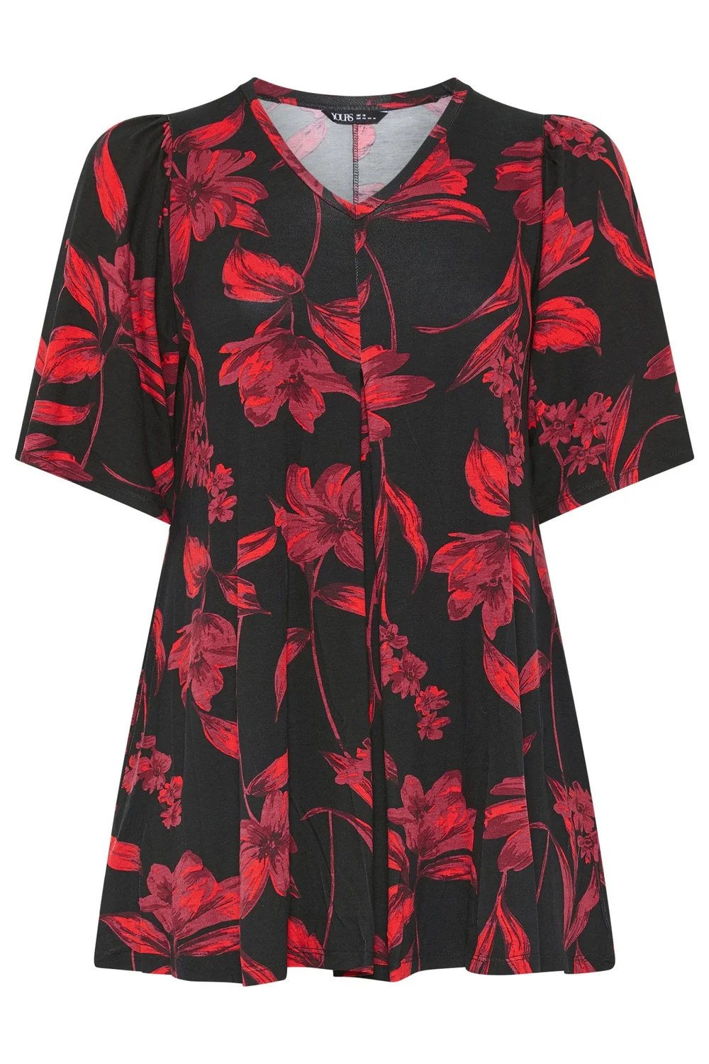 Yours Curve Red Floral Pleat Front Top - 26-28 Image 5