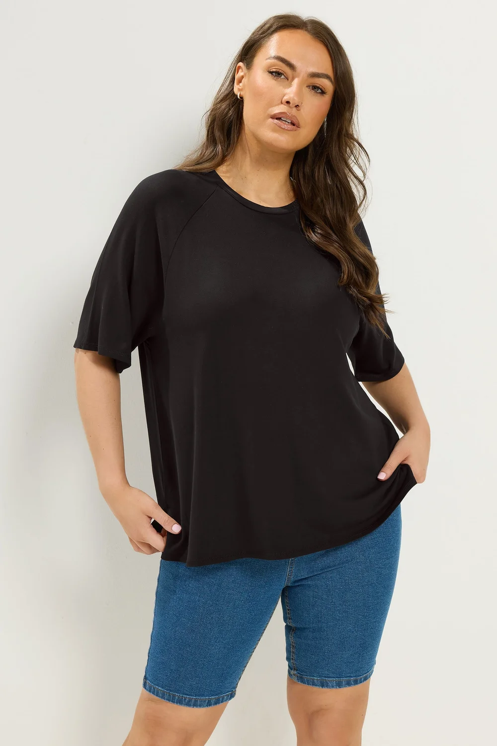 Yours Curve Black Soft Touch Raglan T-Shirt - 30-32 Image 1
