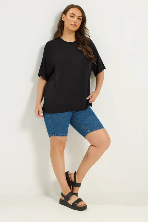Yours Curve Black Soft Touch Raglan T-Shirt - 30-32 Image 2