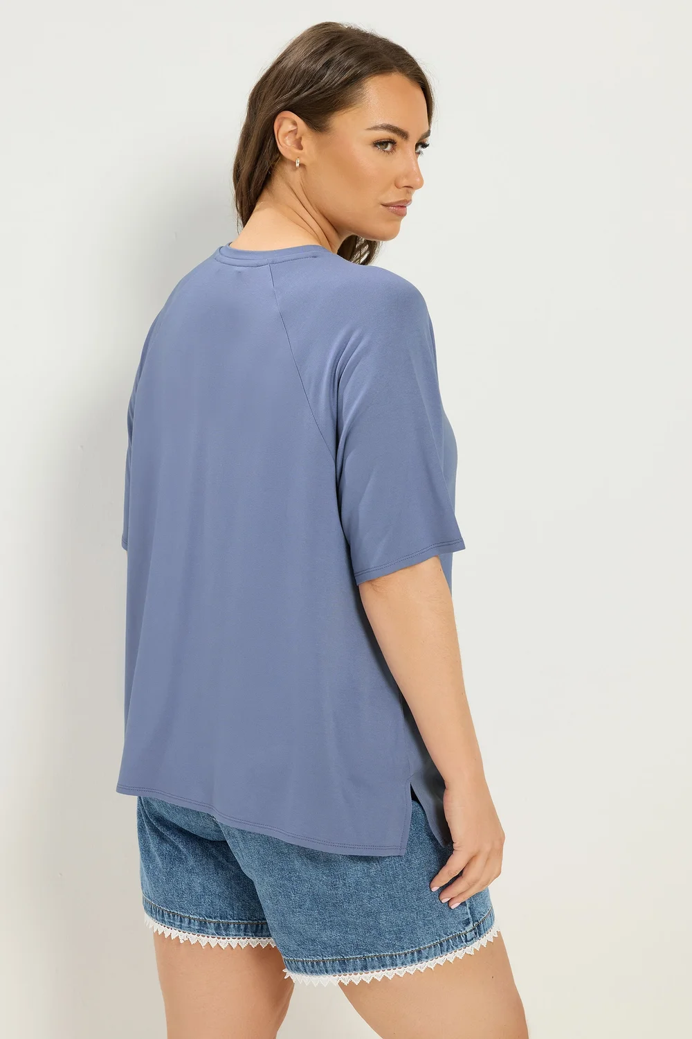 Yours Curve Blue Soft Touch Raglan T-Shirt - 20 Image 3