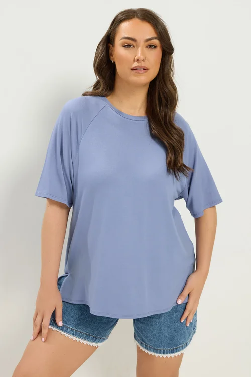 Yours Curve Blue Soft Touch Raglan T-Shirt - 20 Image 1