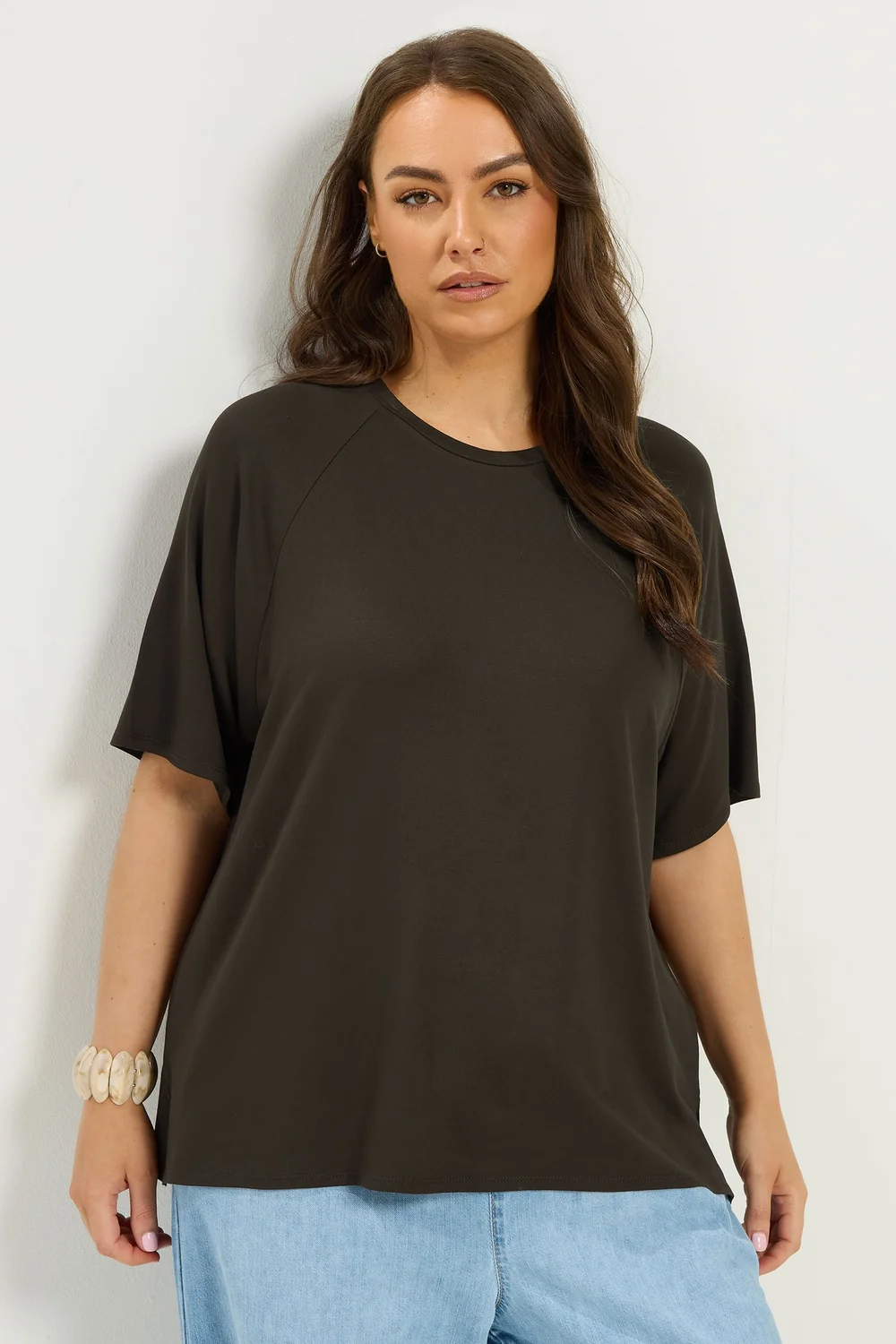 Yours Curve Brown Soft Touch Raglan T-Shirt - 16 Image 1
