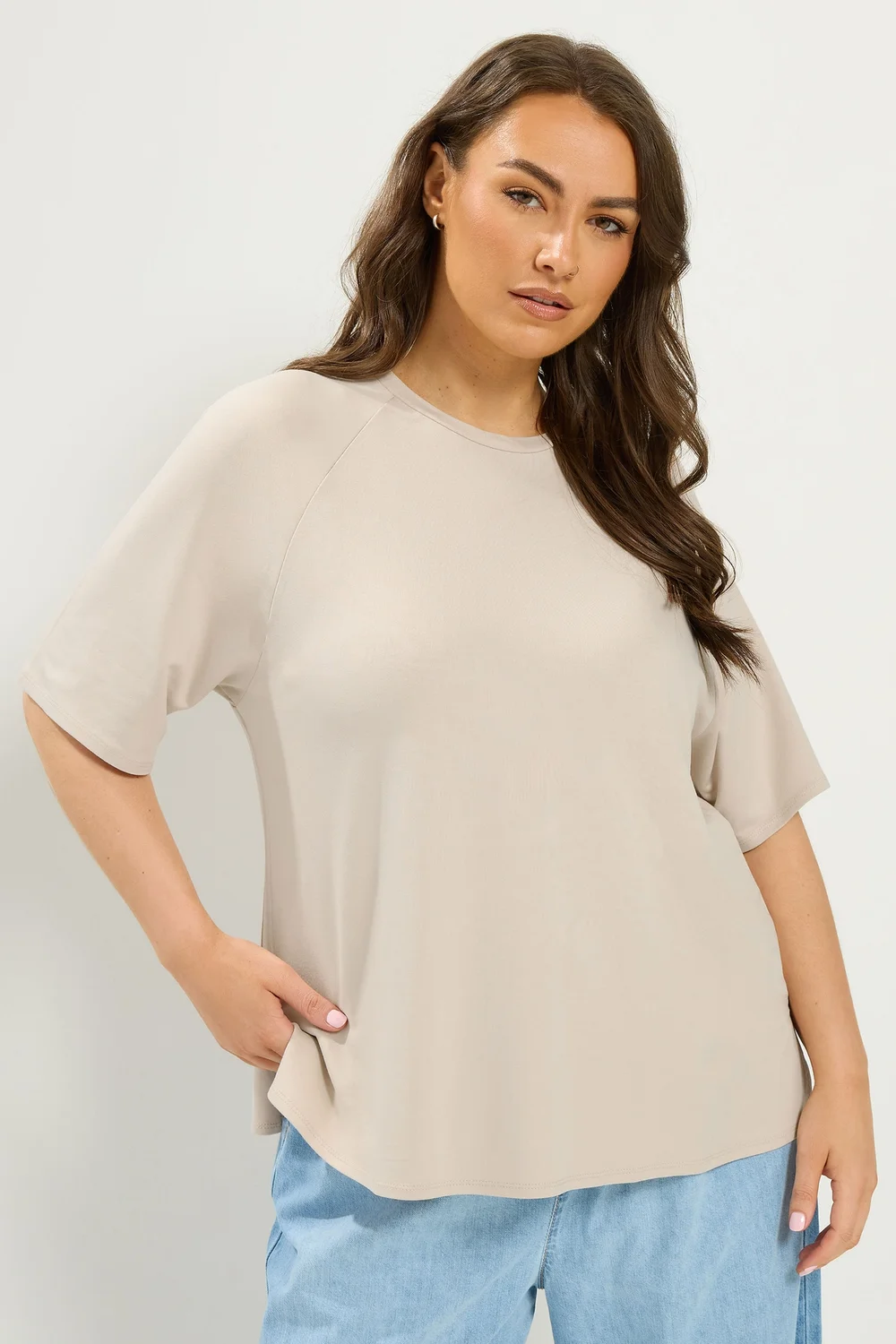 Yours Curve Natural Brown Soft Touch Raglan T-Shirt - 12 Image 1