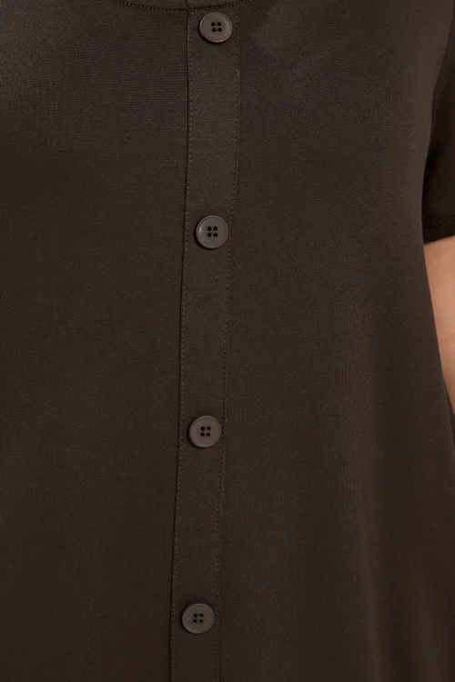 Yours Curve Chocolate Brown Button Front Top - 30-32 Image 5
