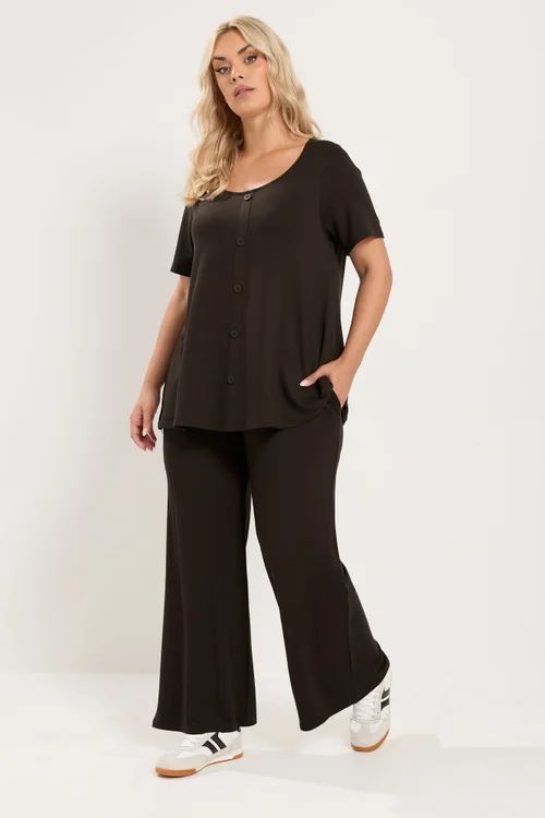 Yours Curve Chocolate Brown Button Front Top - 30-32 Image 3