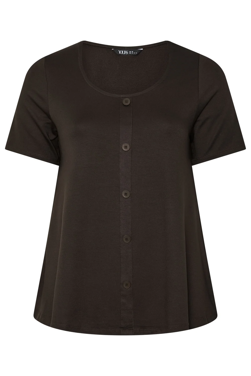 Yours Curve Chocolate Brown Button Front Top - 30-32 Image 2