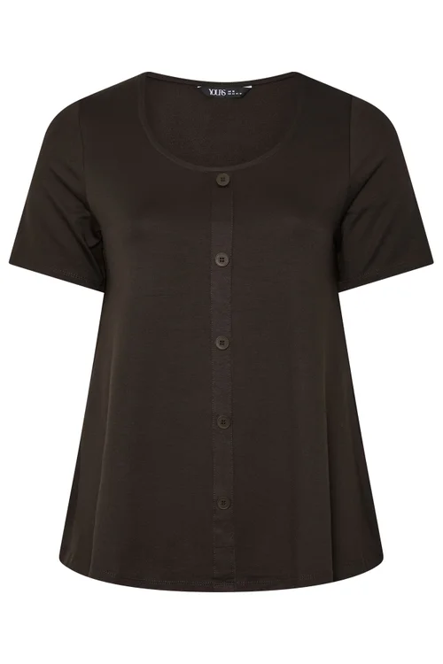 Yours Curve Chocolate Brown Button Front Top - 30-32 Image 2