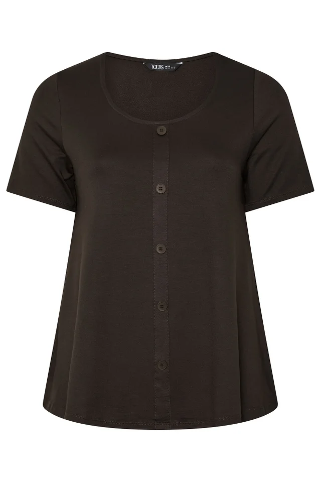 Yours Curve Chocolate Brown Button Front Top