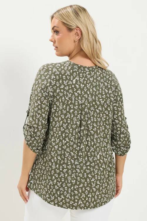 Yours Curve Khaki Green Ditsy Floral Top - 20 Image 3
