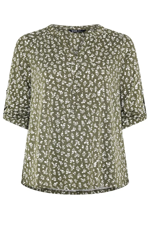 Yours Curve Khaki Green Ditsy Floral Top - 20 Image 5