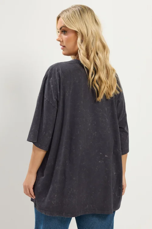 Yours Curve Grey Acid Wash Boxy Daisy Print T-Shirt - 26-28 Image 4
