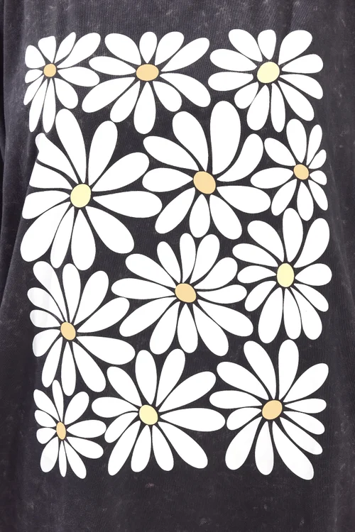 Yours Curve Grey Acid Wash Boxy Daisy Print T-Shirt - 26-28 Image 5