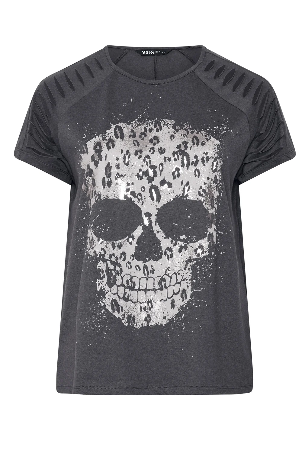 Yours Curve Grey Skull Print Laser Cut T-Shirt - 14 Image 5
