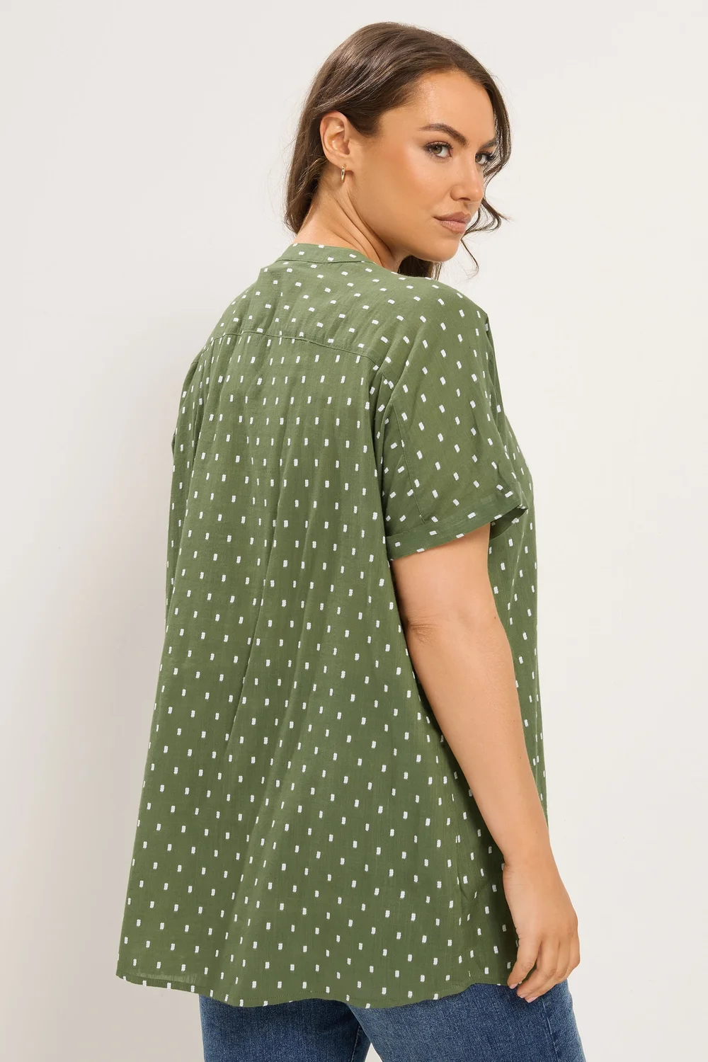 Yours Curve Green Notch Neck Dobby Blouse - 20 Image 3
