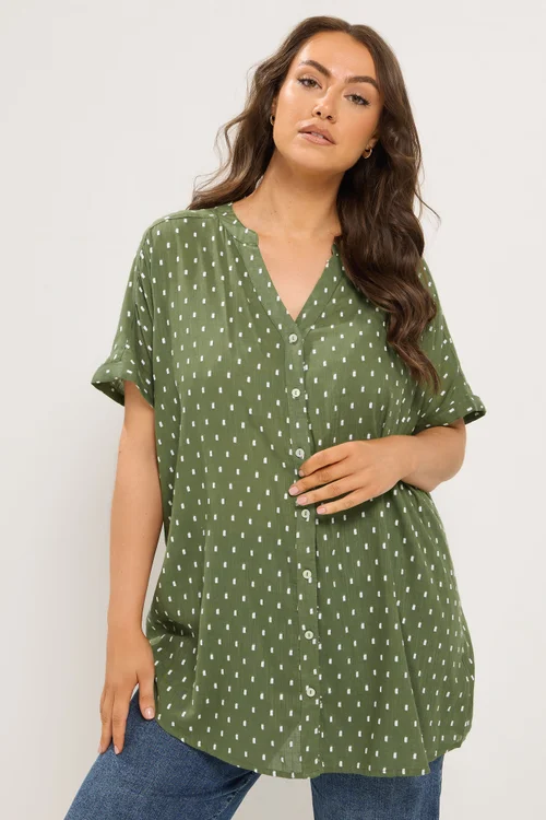 Yours Curve Green Notch Neck Dobby Blouse - 20 Image 1