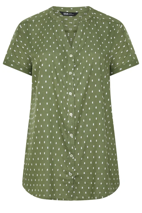 Yours Curve Green Notch Neck Dobby Blouse - 20 Image 5