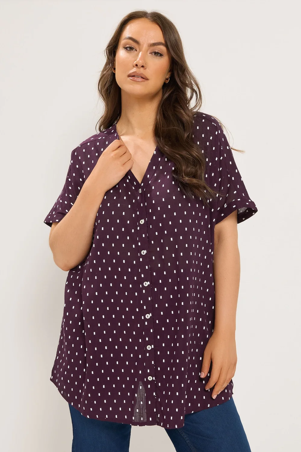 Yours Curve Purple Notch Neck Dobby Blouse - 16 Image 1