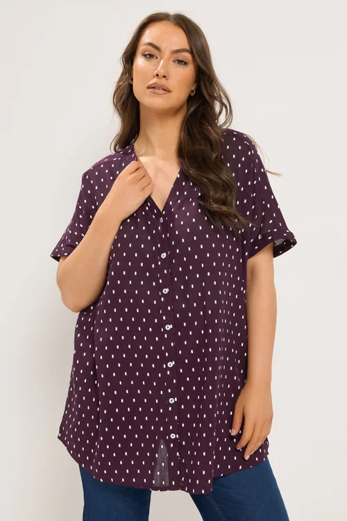 Yours Curve Purple Notch Neck Dobby Blouse - 16 Image 1