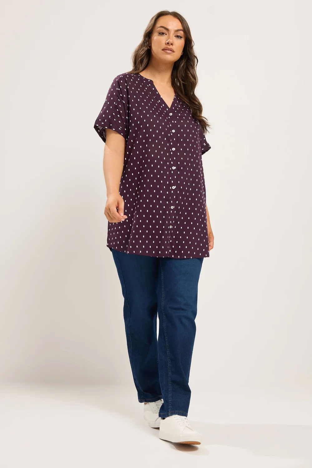 Yours Curve Purple Notch Neck Dobby Blouse - 16 Image 2