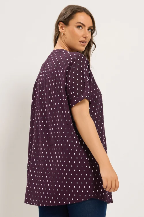 Yours Curve Purple Notch Neck Dobby Blouse - 16 Image 3
