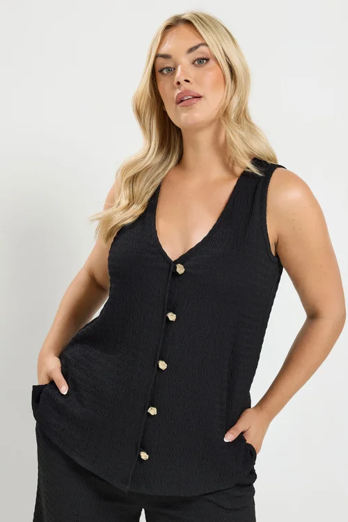 Yours Curve Black Textured Button Through Waistcoat - 14 Image 1