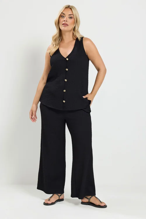 Yours Curve Black Textured Button Through Waistcoat - 14 Image 2