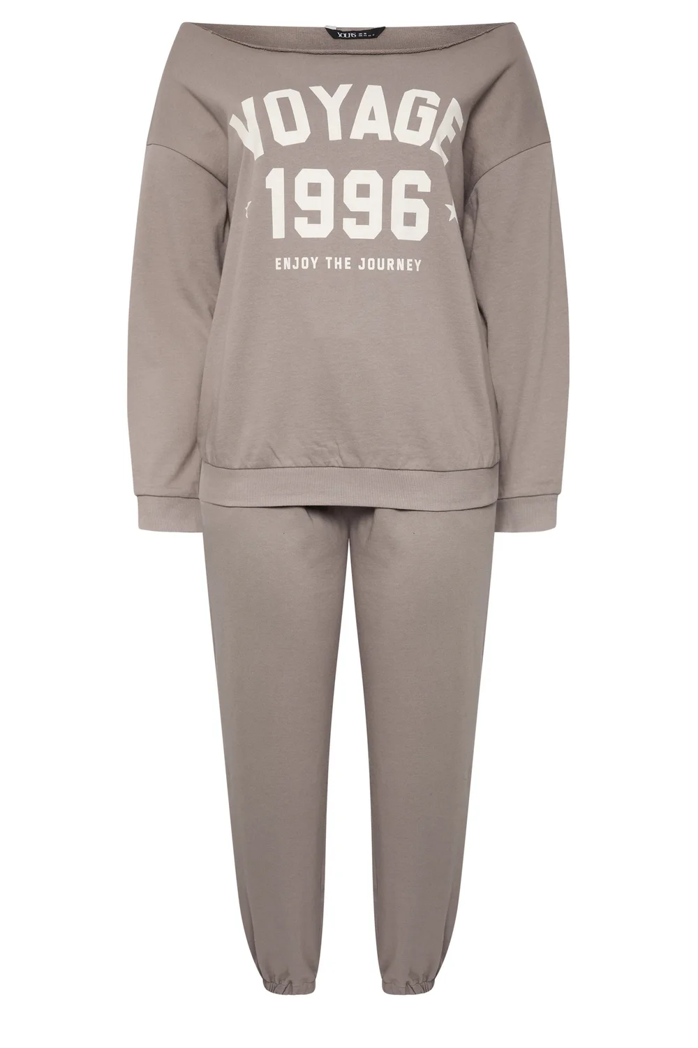 Yours Curve Brown 'Voyage' Off-Shoulder Sweatshirt & Jogger Set - 18 Image 5