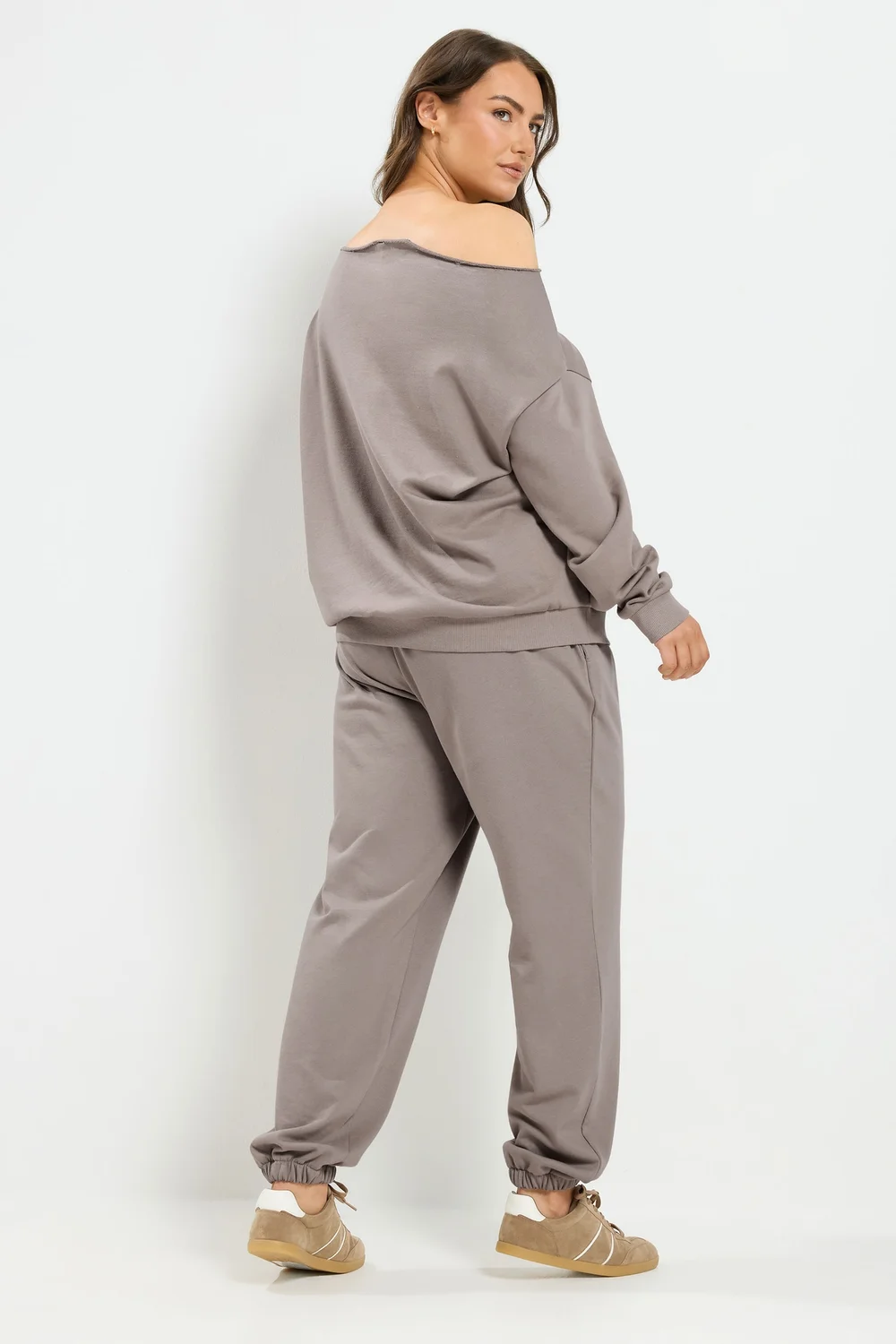 Yours Curve Brown 'Voyage' Off-Shoulder Sweatshirt & Jogger Set - 18 Image 3