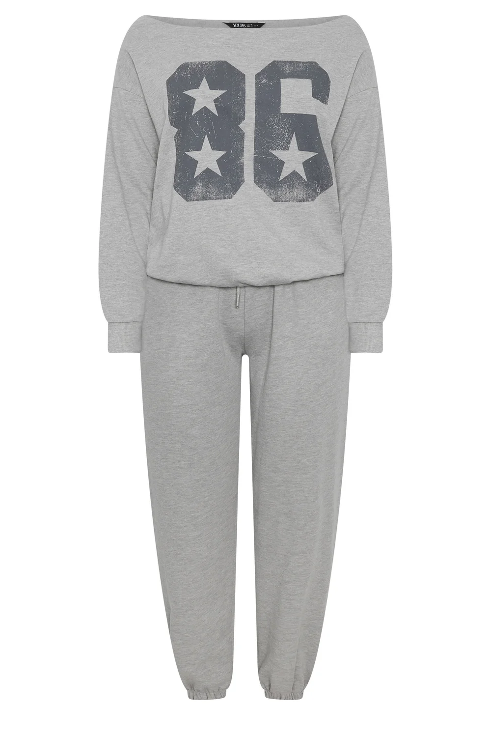 Yours Curve Grey '86' Off-Shoulder Sweatshirt & Jogger Set - 14 Image 5