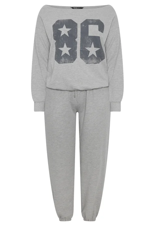 Yours Curve Grey '86' Off-Shoulder Sweatshirt & Jogger Set - 14 Image 5