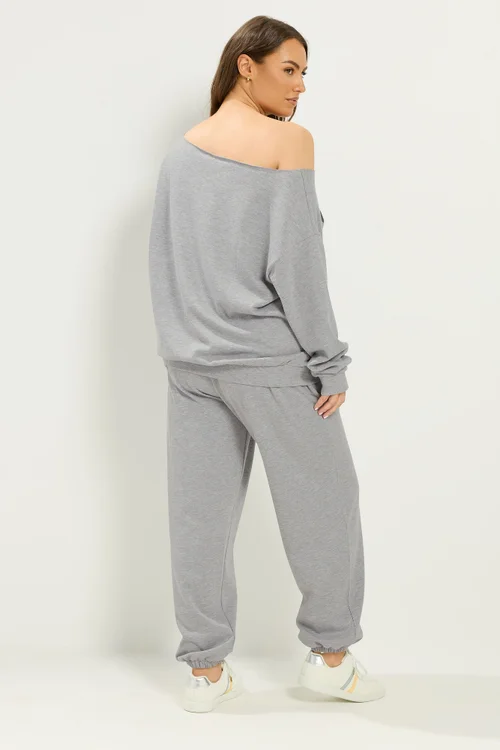 Yours Curve Grey '86' Off-Shoulder Sweatshirt & Jogger Set - 14 Image 3