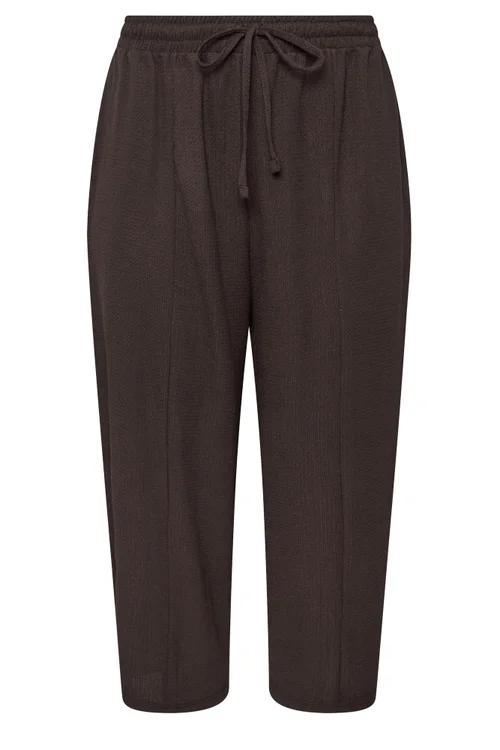 Yours Curve Chocolate Brown Crinkle Barrel Trousers - 26-28 Image 5