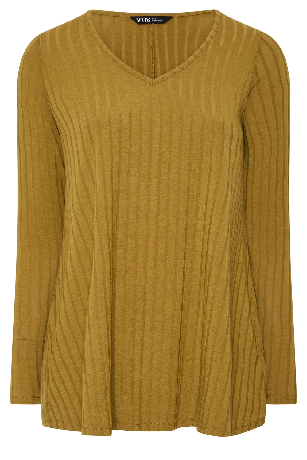 Yours Curve Yellow Ribbed Long Sleeve Top - 16 Image 5