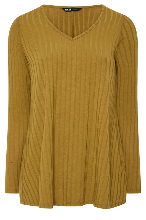 Yours Curve Yellow Ribbed Long Sleeve Top - 16 Image 5