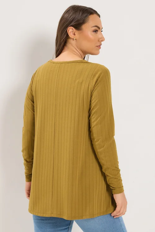 Yours Curve Yellow Ribbed Long Sleeve Top - 16 Image 3