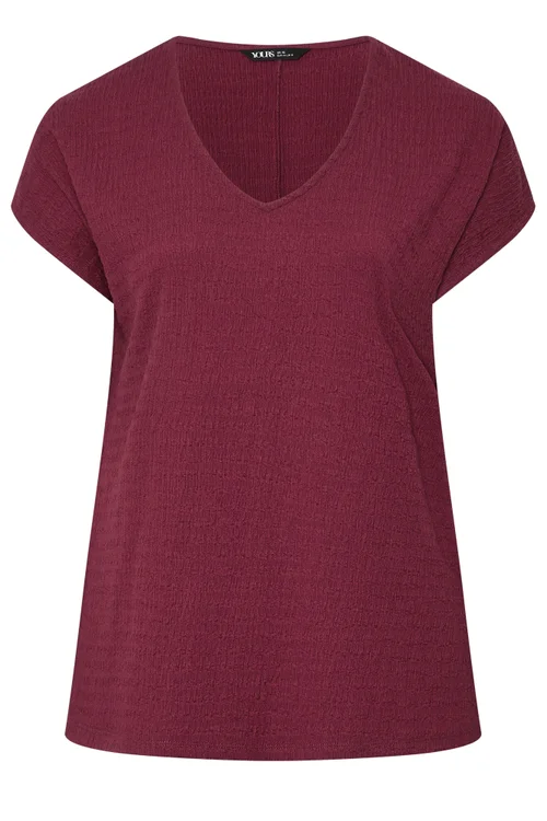 Yours Curve Red V-Neckline Texture T-Shirt - 16 Image 5