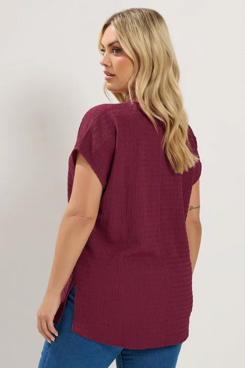 Yours Curve Red V-Neckline Texture T-Shirt - 16 Image 3