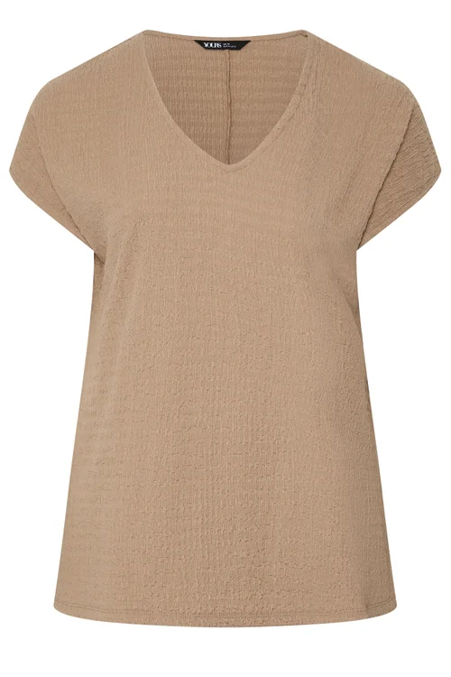 Yours Curve Natural Beige Textured T-Shirt - 18 Image 5