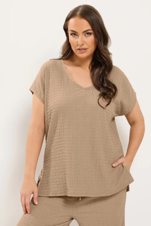 Yours Curve Natural Beige Textured T-Shirt - 18 Image 1