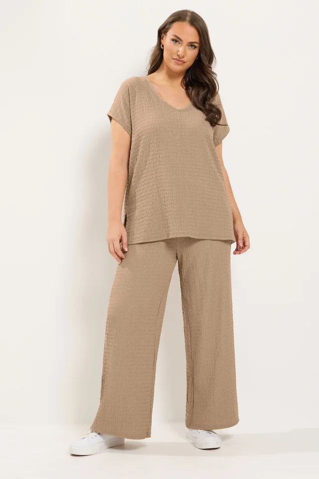 Yours Curve Natural Beige Textured T-Shirt