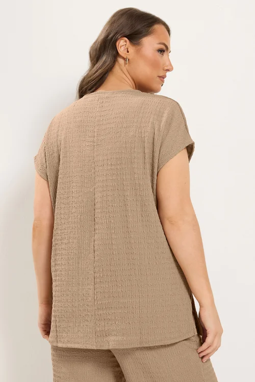 Yours Curve Natural Beige Textured T-Shirt - 18 Image 3