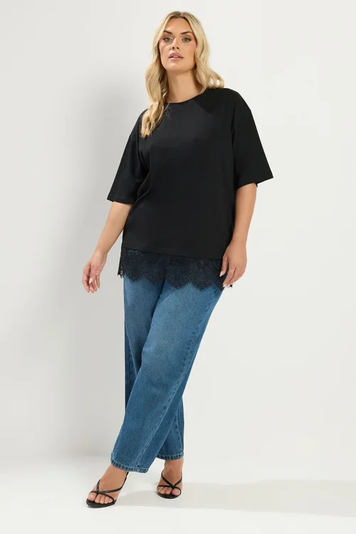 Yours Curve Black Lace T-Shirt - 14 Image 3