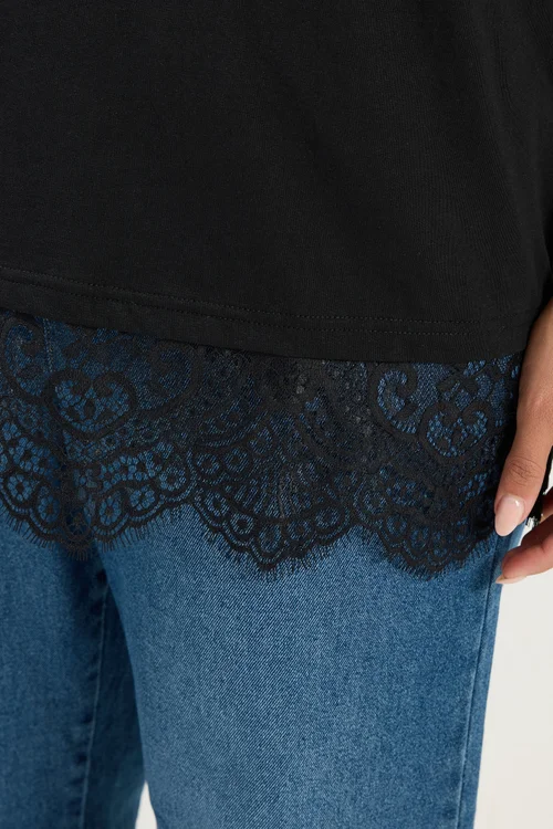 Yours Curve Black Lace T-Shirt - 14 Image 5