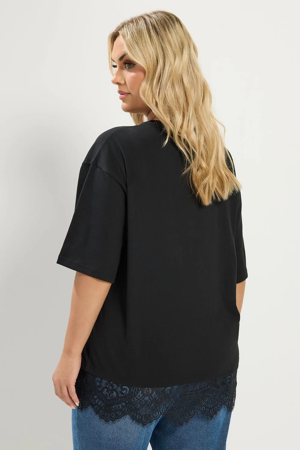 Yours Curve Black Lace T-Shirt - 14 Image 4