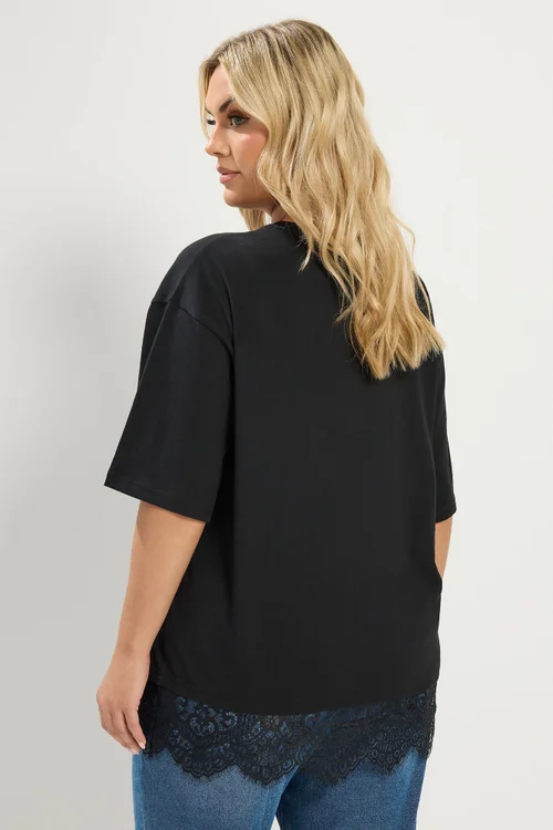Yours Curve Black Lace T-Shirt - 14 Image 4