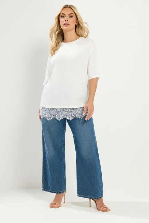 Yours Curve Ivory White Lace T-Shirt - 26-28 Image 2
